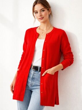 Isaac Mizrahi Live Essentials Womens Pima Cotton Button Front Cardigan XL